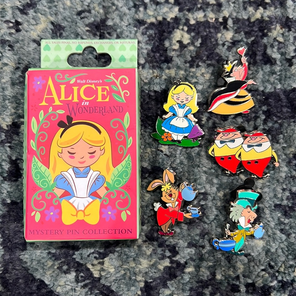Disney Parks Alice in Wonderland Mystery Pin set of 5 circa 2014